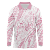 Sharks Couple Dreamy Polynesians Floral Sea Long Sleeve Polo Shirt Pink - Polynesian Pride