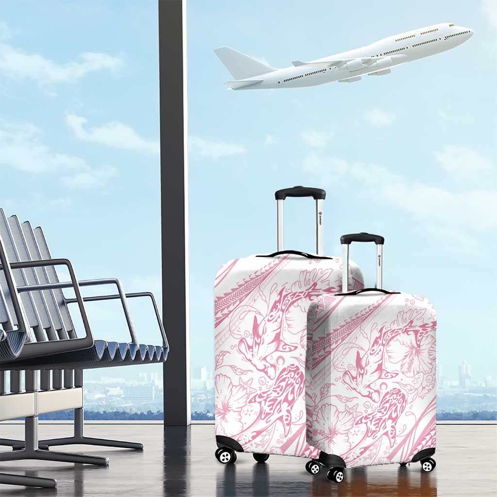 Sharks Couple Dreamy Polynesians Floral Sea Luggage Cover Pink - Polynesian Pride