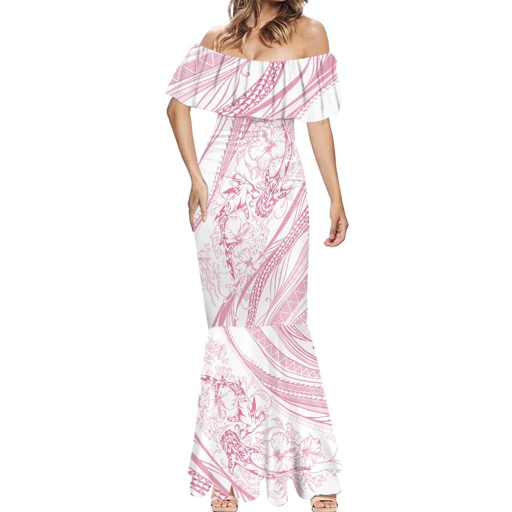 Sharks Couple Dreamy Polynesians Floral Sea Mermaid Dress Pink - Polynesian Pride