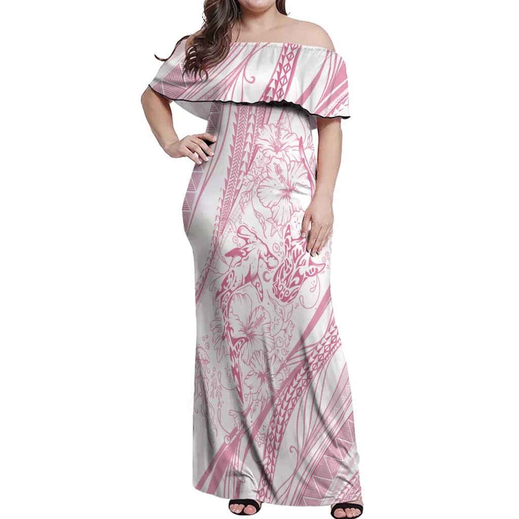 Sharks Couple Dreamy Polynesians Floral Sea Off Shoulder Maxi Dress Pink - Polynesian Pride
