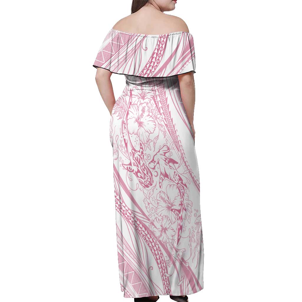 Sharks Couple Dreamy Polynesians Floral Sea Off Shoulder Maxi Dress Pink - Polynesian Pride