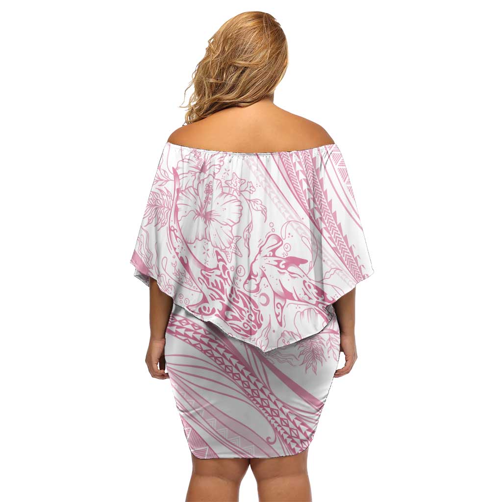 Sharks Couple Dreamy Polynesians Floral Sea Off Shoulder Short Dress Pink - Polynesian Pride