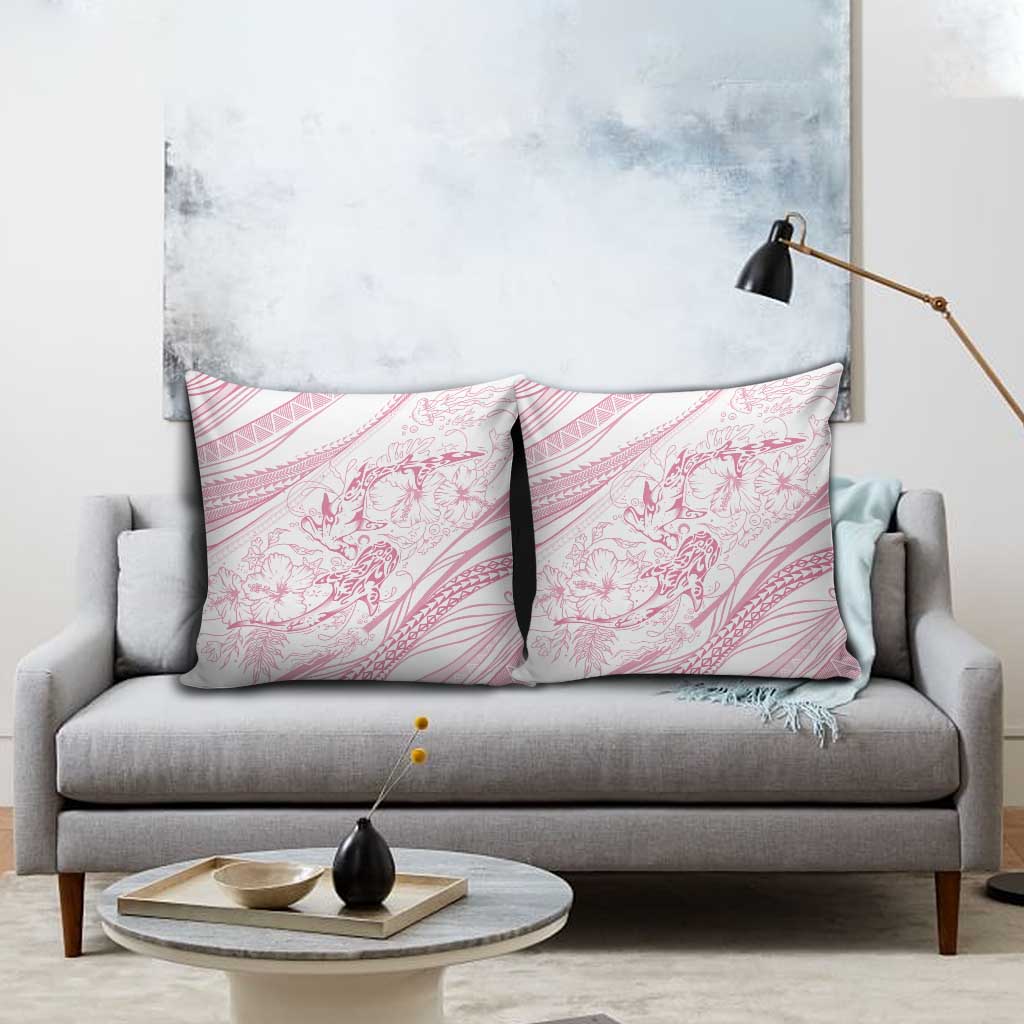 Sharks Couple Dreamy Polynesians Floral Sea Pillow Cover Pink - Polynesian Pride