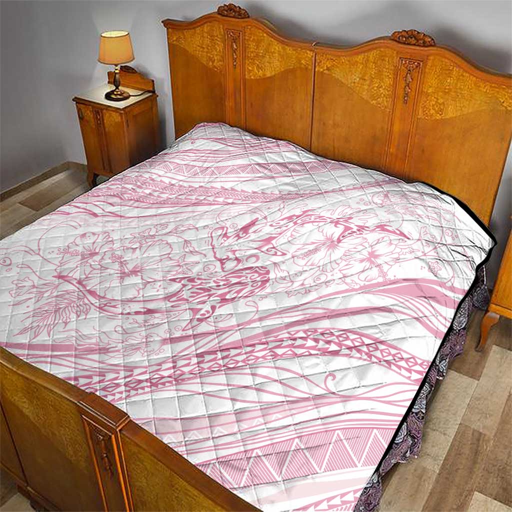 Sharks Couple Dreamy Polynesians Floral Sea Quilt Pink - Polynesian Pride