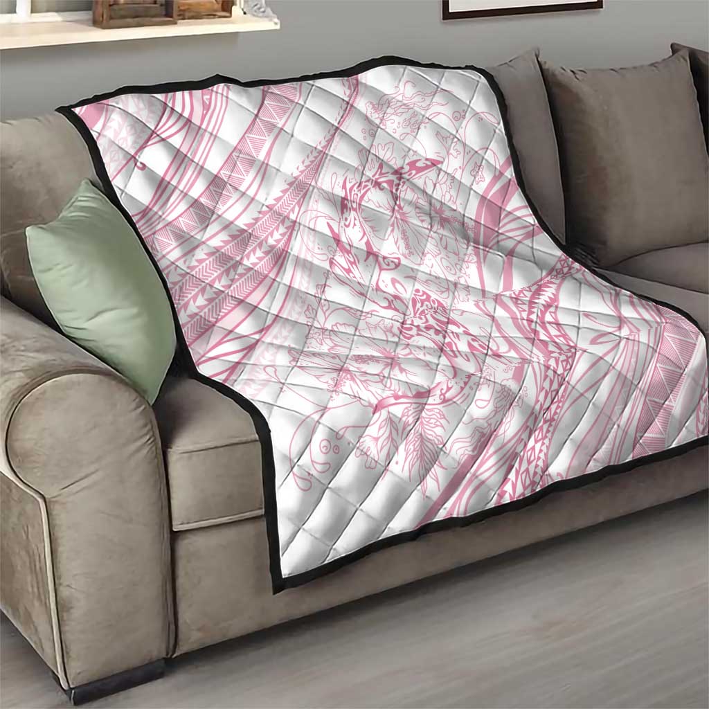 Sharks Couple Dreamy Polynesians Floral Sea Quilt Pink - Polynesian Pride
