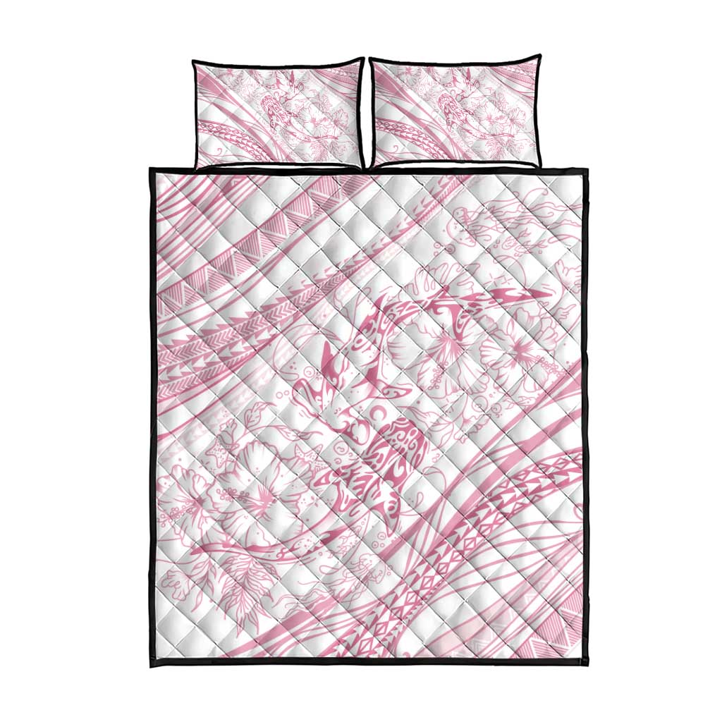 Sharks Couple Dreamy Polynesians Floral Sea Quilt Bed Set Pink - Polynesian Pride