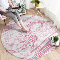 Sharks Couple Dreamy Polynesians Floral Sea Round Carpet Pink - Polynesian Pride