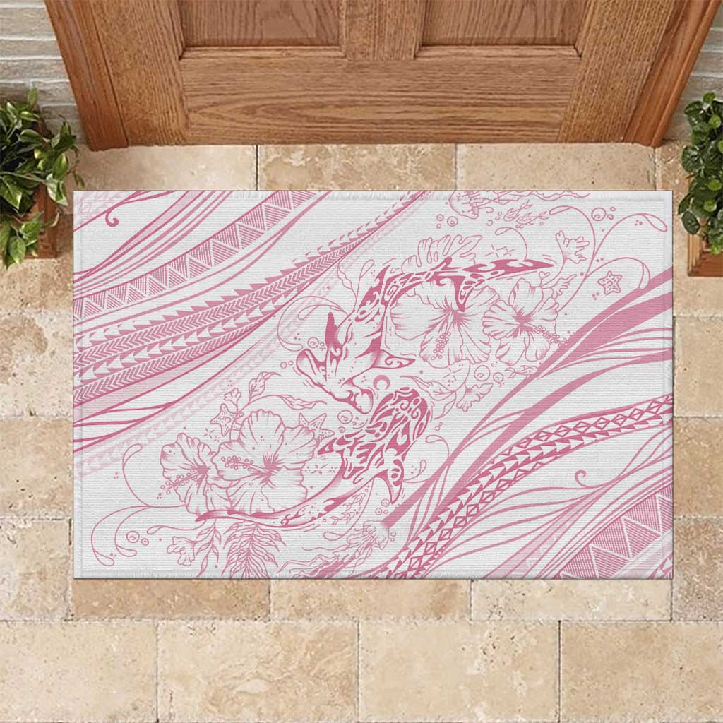Sharks Couple Dreamy Polynesians Floral Sea Rubber Doormat Pink - Polynesian Pride