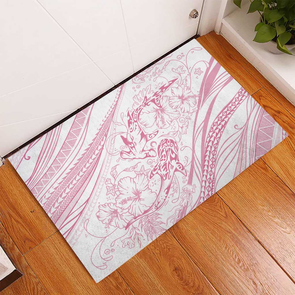 Sharks Couple Dreamy Polynesians Floral Sea Rubber Doormat Pink - Polynesian Pride