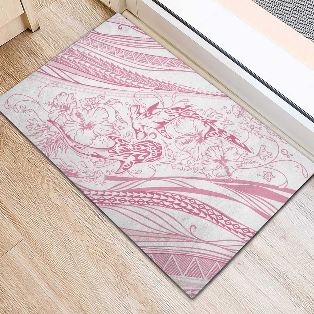 Sharks Couple Dreamy Polynesians Floral Sea Rubber Doormat Pink - Polynesian Pride