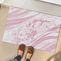 Sharks Couple Dreamy Polynesians Floral Sea Rubber Doormat Pink - Polynesian Pride