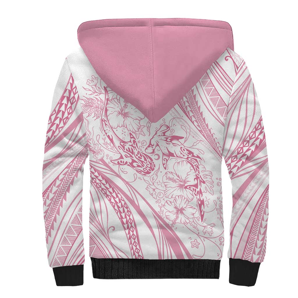 Sharks Couple Dreamy Polynesians Floral Sea Sherpa Hoodie Pink - Polynesian Pride
