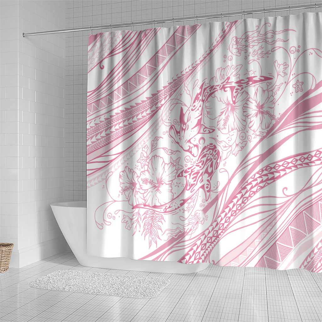 Sharks Couple Dreamy Polynesians Floral Sea Shower Curtain Pink - Polynesian Pride
