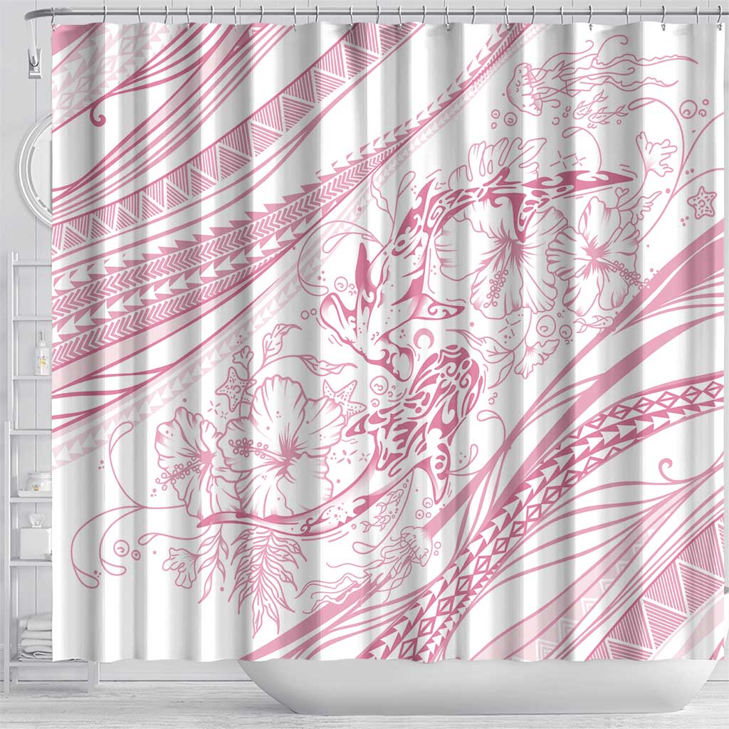 Sharks Couple Dreamy Polynesians Floral Sea Shower Curtain Pink - Polynesian Pride