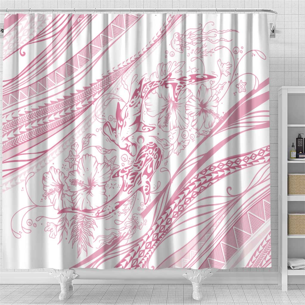 Sharks Couple Dreamy Polynesians Floral Sea Shower Curtain Pink - Polynesian Pride