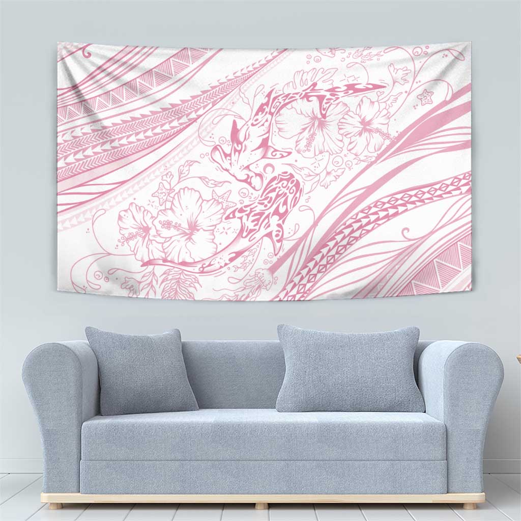 Sharks Couple Dreamy Polynesians Floral Sea Tapestry Pink - Polynesian Pride