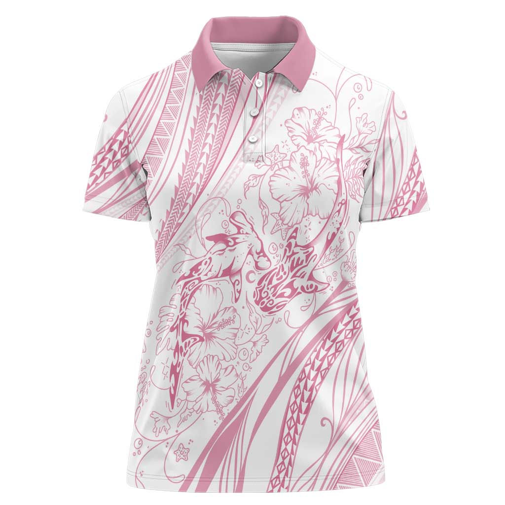 Sharks Couple Dreamy Polynesians Floral Sea Women Polo Shirt Pink - Polynesian Pride