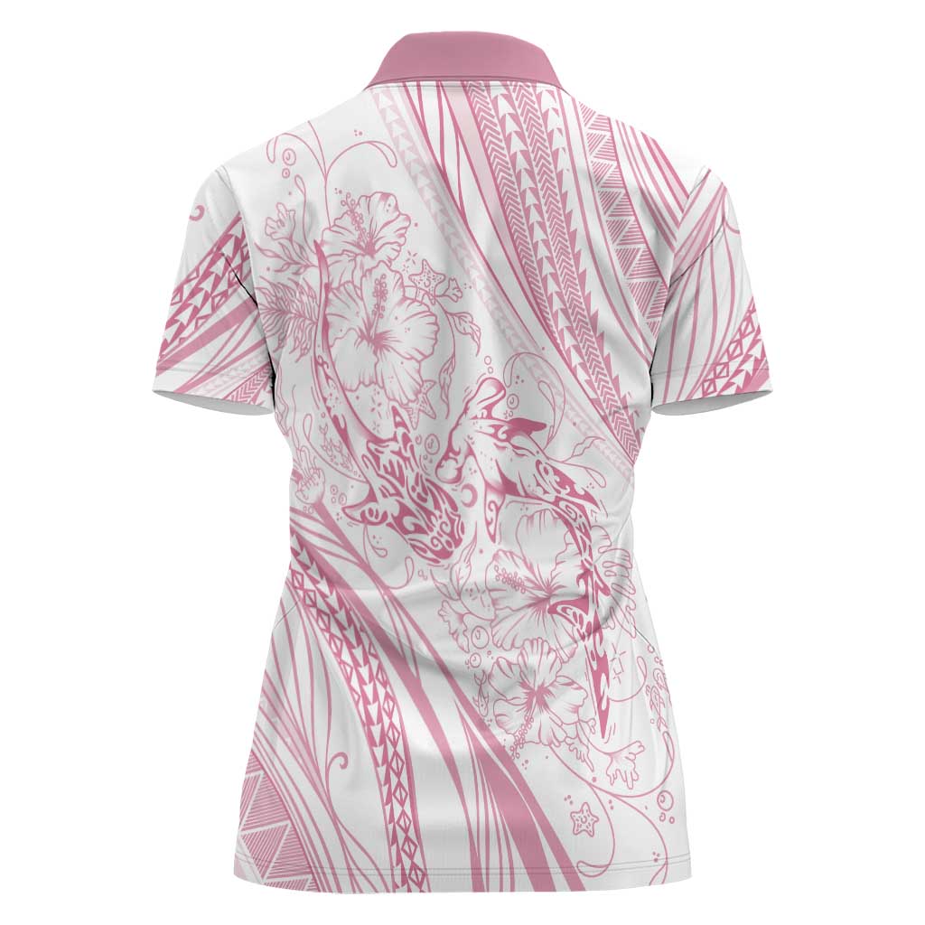 Sharks Couple Dreamy Polynesians Floral Sea Women Polo Shirt Pink - Polynesian Pride