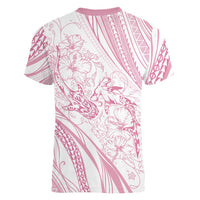 Sharks Couple Dreamy Polynesians Floral Sea Women V-Neck T-Shirt Pink - Polynesian Pride
