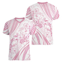 Sharks Couple Dreamy Polynesians Floral Sea Women V-Neck T-Shirt Pink - Polynesian Pride