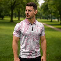 Sharks Couple Dreamy Polynesians Floral Sea Zipper Polo Shirt Pink - Polynesian Pride