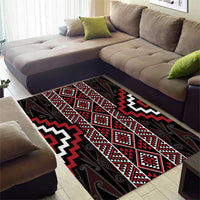 Red Tukutuku Pattern Aotearoa Area Rug Niho Taniwha and Puhoro Motifs