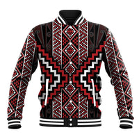 Red Tukutuku Pattern Aotearoa Baseball Jacket Niho Taniwha and Puhoro Motifs LT7 Unisex Red - Polynesian Pride