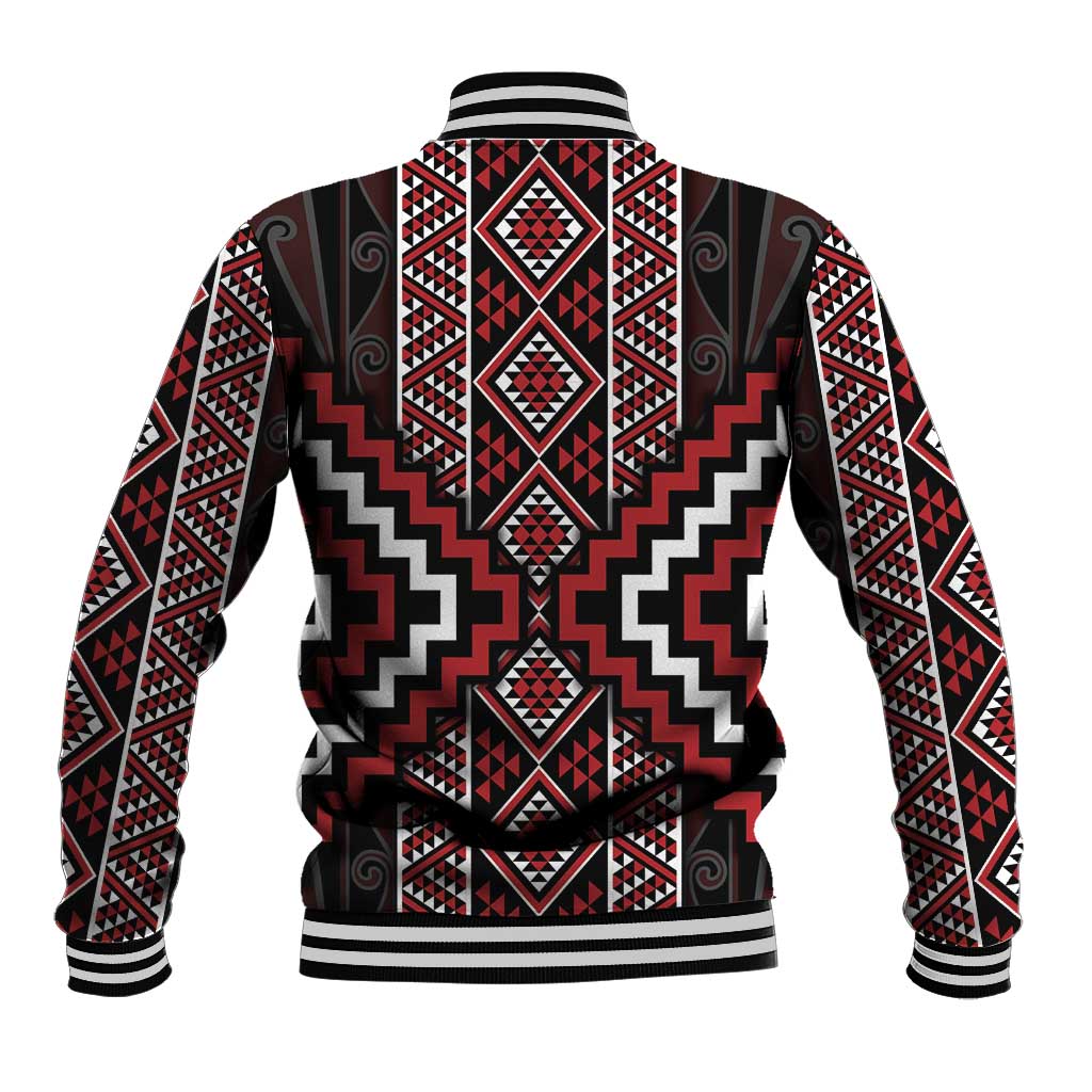 Red Tukutuku Pattern Aotearoa Baseball Jacket Niho Taniwha and Puhoro Motifs LT7 - Polynesian Pride