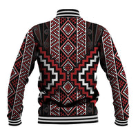 Red Tukutuku Pattern Aotearoa Baseball Jacket Niho Taniwha and Puhoro Motifs LT7 - Polynesian Pride