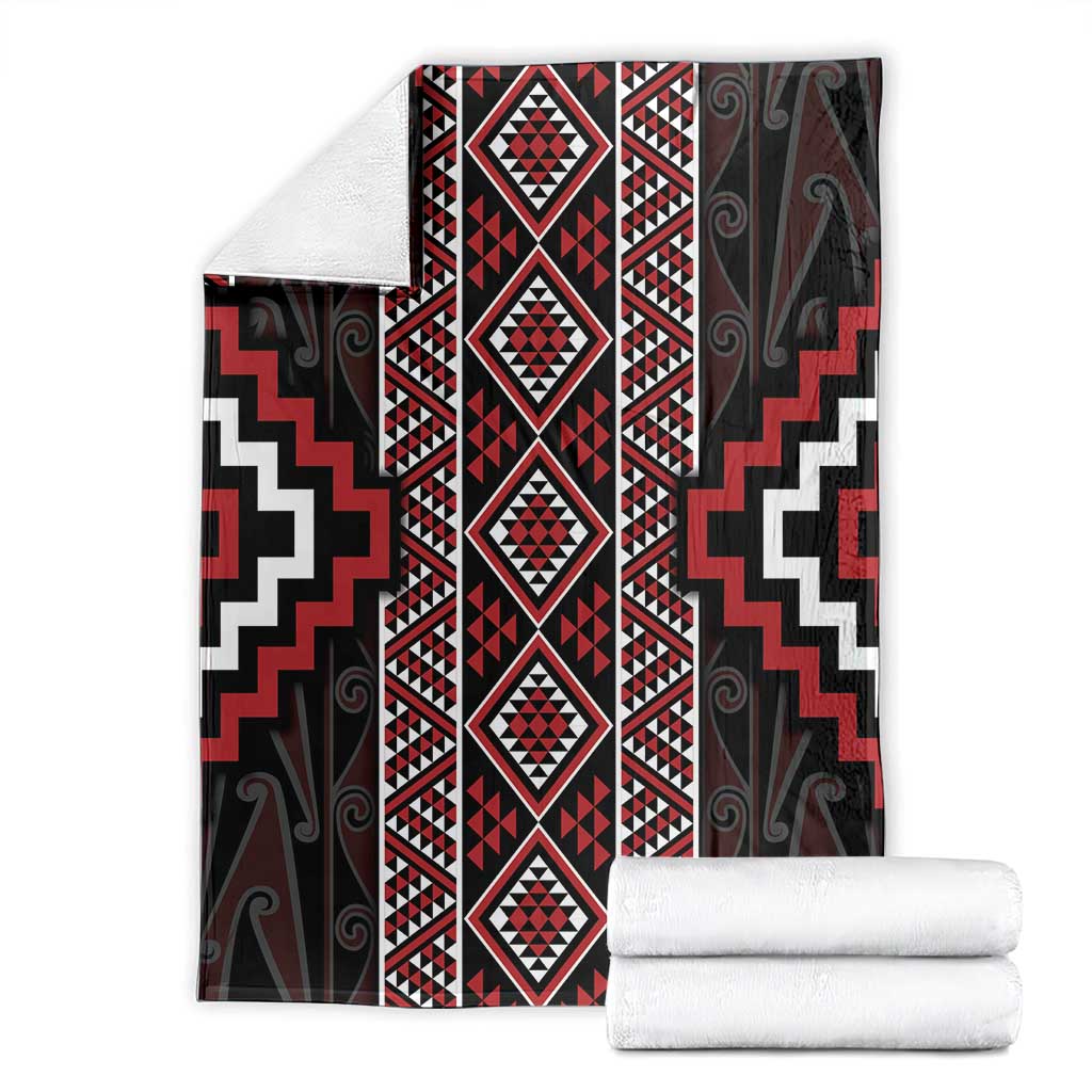 Red Tukutuku Pattern Aotearoa Blanket Niho Taniwha and Puhoro Motifs