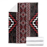 Red Tukutuku Pattern Aotearoa Blanket Niho Taniwha and Puhoro Motifs