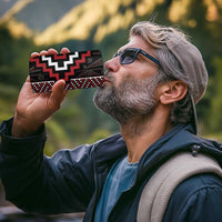 Red Tukutuku Pattern Aotearoa 4 in 1 Can Cooler Tumbler Niho Taniwha and Puhoro Motifs