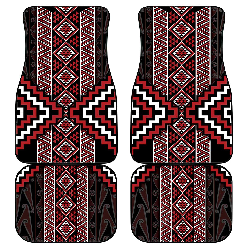 Red Tukutuku Pattern Aotearoa Car Mats Niho Taniwha and Puhoro Motifs