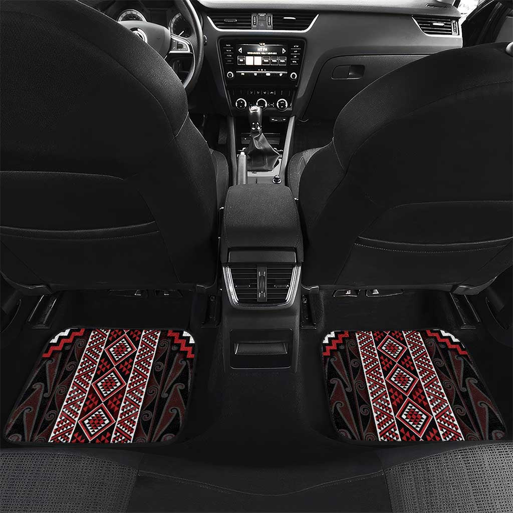 Red Tukutuku Pattern Aotearoa Car Mats Niho Taniwha and Puhoro Motifs