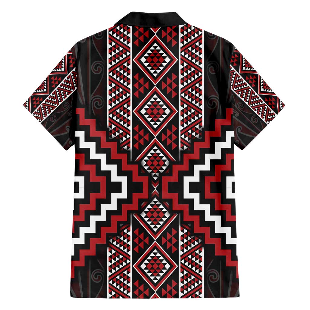 Red Tukutuku Pattern Aotearoa Family Matching Tank Maxi Dress and Hawaiian Shirt Niho Taniwha and Puhoro Motifs LT7 - Polynesian Pride