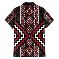 Red Tukutuku Pattern Aotearoa Family Matching Tank Maxi Dress and Hawaiian Shirt Niho Taniwha and Puhoro Motifs LT7 - Polynesian Pride