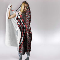 Red Tukutuku Pattern Aotearoa Hooded Blanket Niho Taniwha and Puhoro Motifs