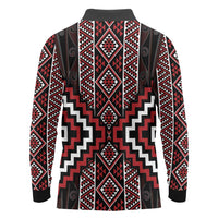 Red Tukutuku Pattern Aotearoa Long Sleeve Polo Shirt Niho Taniwha and Puhoro Motifs