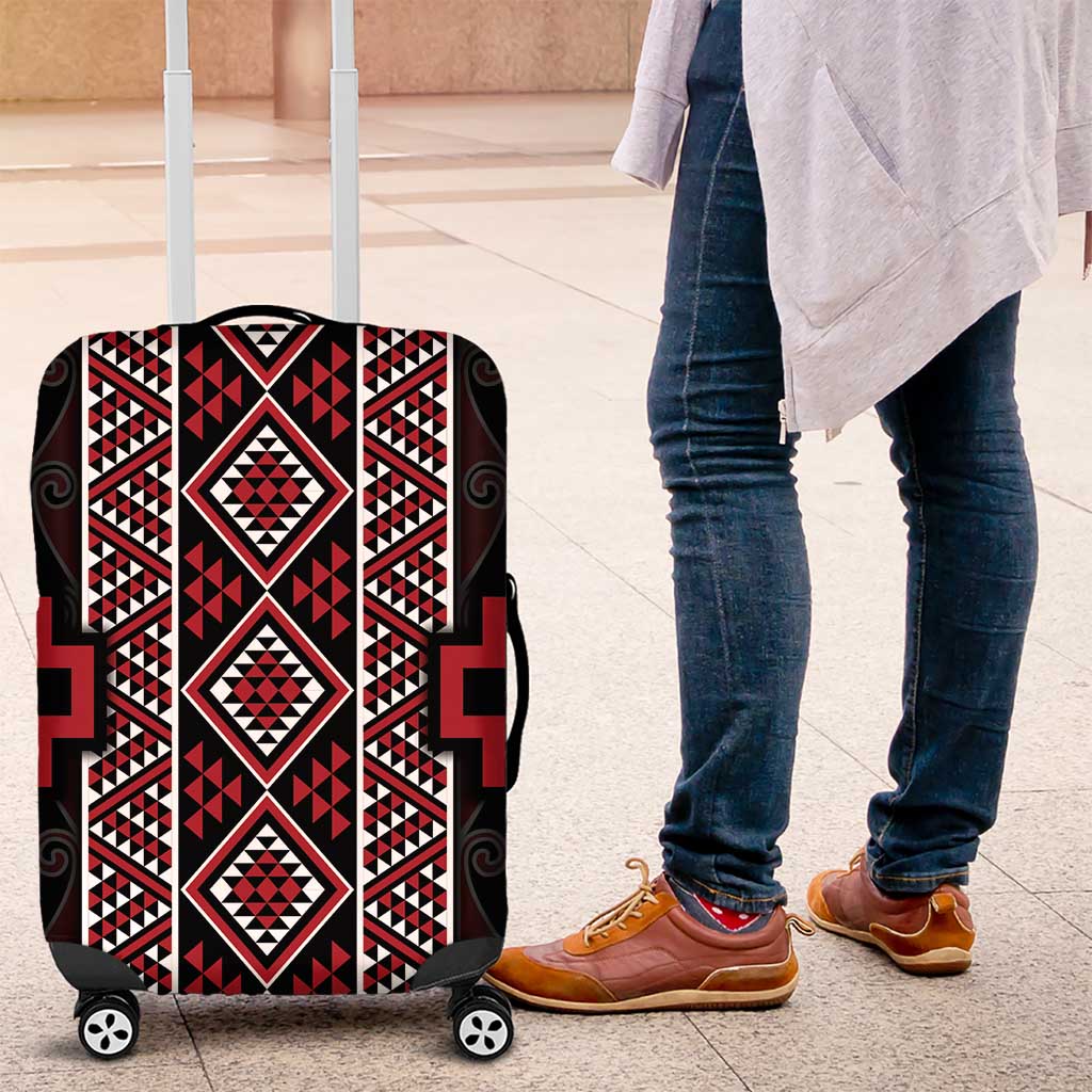 Red Tukutuku Pattern Aotearoa Luggage Cover Niho Taniwha and Puhoro Motifs LT7 Red - Polynesian Pride
