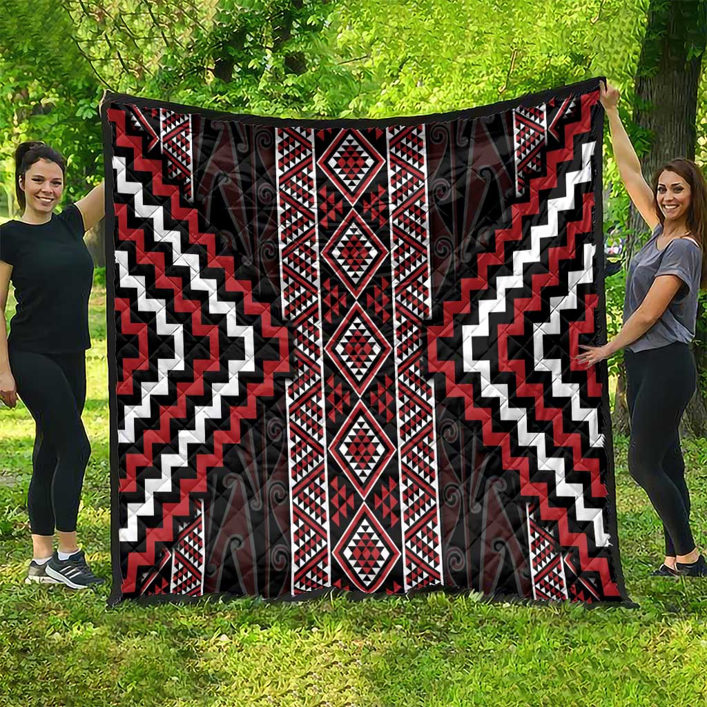 Red Tukutuku Pattern Aotearoa Quilt Niho Taniwha and Puhoro Motifs LT7 - Polynesian Pride