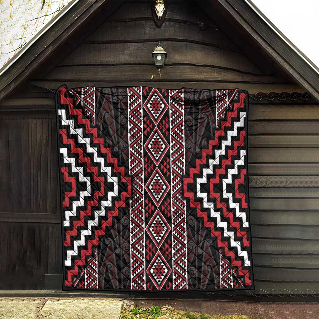 Red Tukutuku Pattern Aotearoa Quilt Niho Taniwha and Puhoro Motifs LT7 - Polynesian Pride