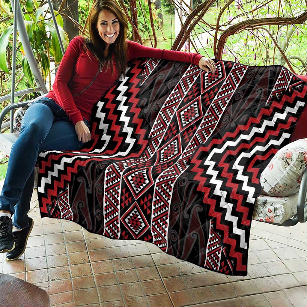 Red Tukutuku Pattern Aotearoa Quilt Niho Taniwha and Puhoro Motifs LT7 - Polynesian Pride
