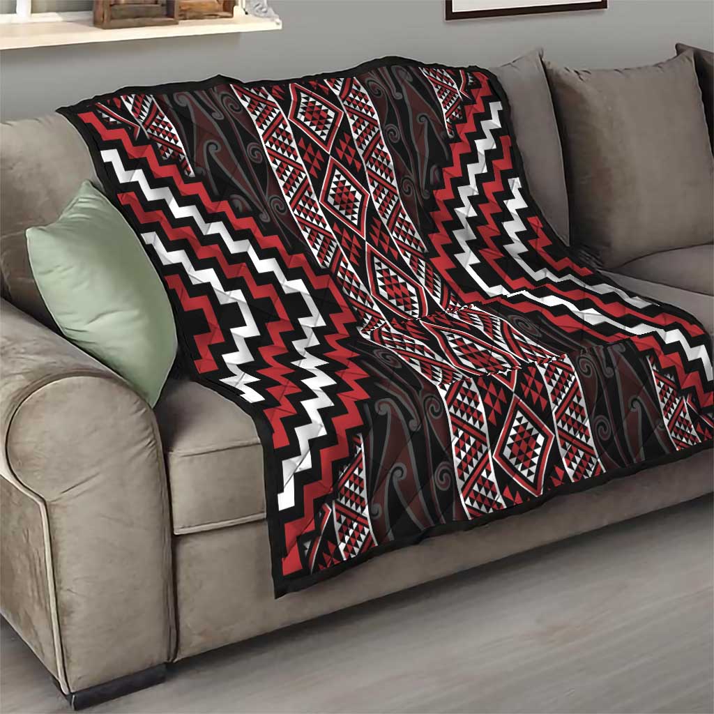 Red Tukutuku Pattern Aotearoa Quilt Niho Taniwha and Puhoro Motifs LT7 - Polynesian Pride