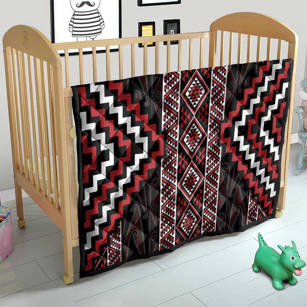 Red Tukutuku Pattern Aotearoa Quilt Niho Taniwha and Puhoro Motifs LT7 - Polynesian Pride