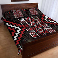 Red Tukutuku Pattern Aotearoa Quilt Bed Set Niho Taniwha and Puhoro Motifs