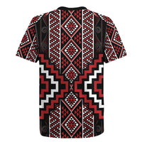 Red Tukutuku Pattern Aotearoa Rugby Jersey Niho Taniwha and Puhoro Motifs