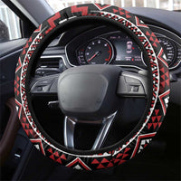 Red Tukutuku Pattern Aotearoa Steering Wheel Cover Niho Taniwha and Puhoro Motifs LT7 - Polynesian Pride