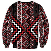 Red Tukutuku Pattern Aotearoa Sweatshirt Niho Taniwha and Puhoro Motifs