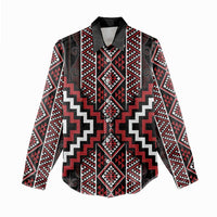 Red Tukutuku Pattern Aotearoa Women Casual Shirt Niho Taniwha and Puhoro Motifs