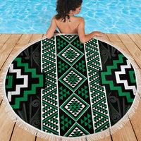 Jade Tukutuku Pattern Aotearoa Beach Blanket Niho Taniwha and Puhoro Motifs